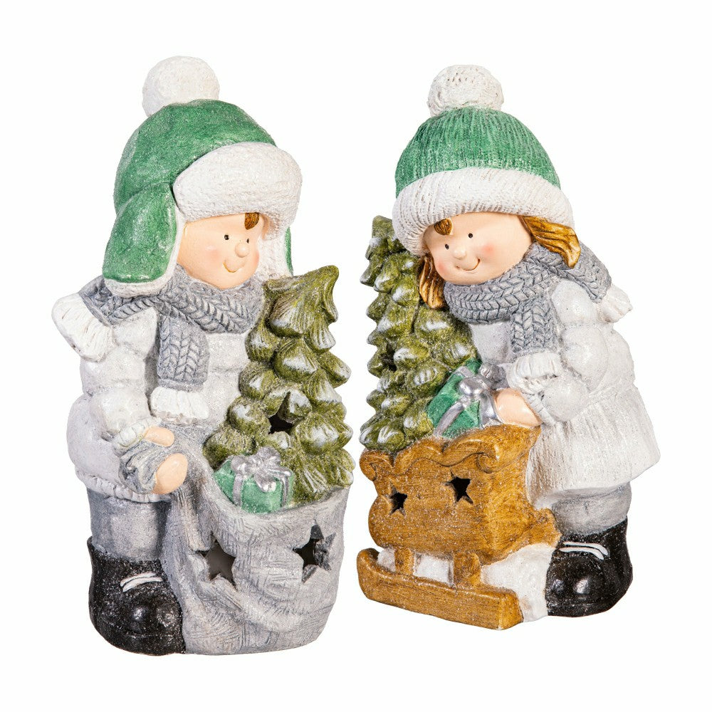 LED Holiday Children Garden Statues, Set of 2 | Plow & Hearth