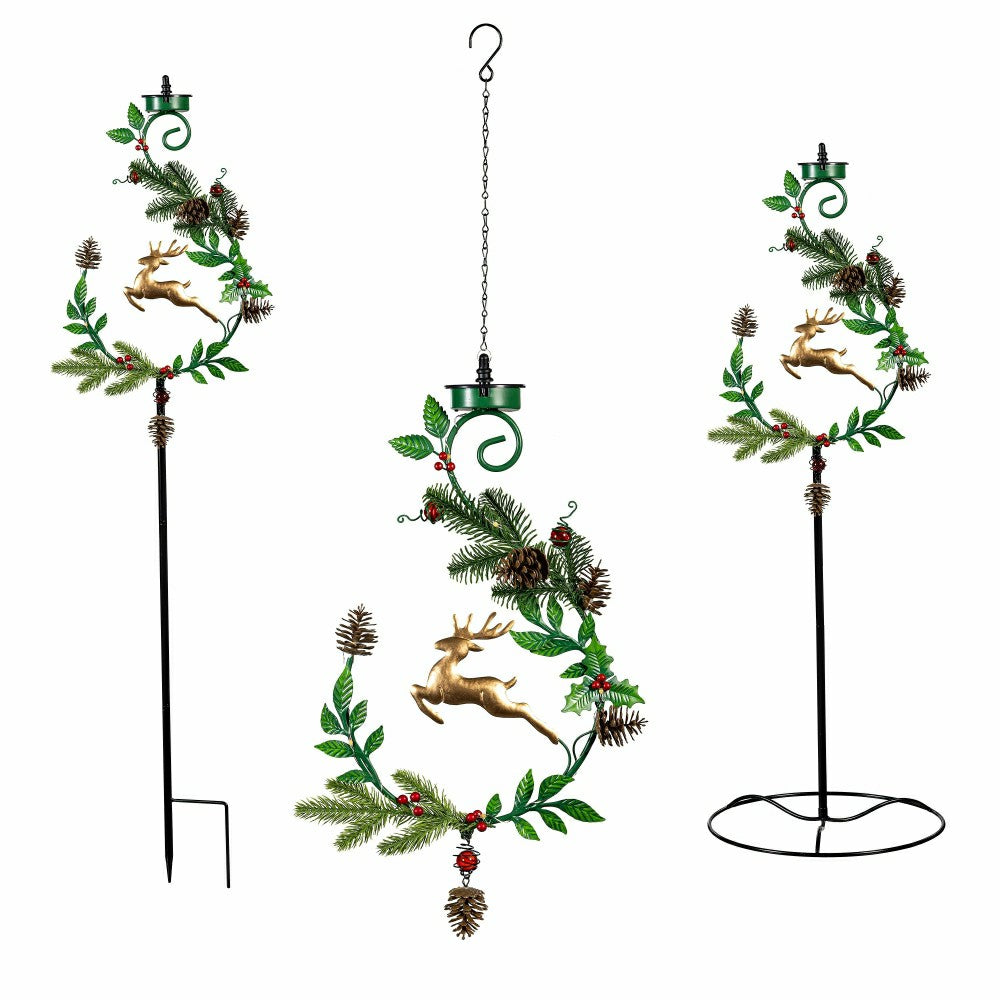 Shades of Emerald Garden Stake, 4-in-1 Solar Garden Stake, Deer, 48"H | Plow & Hearth