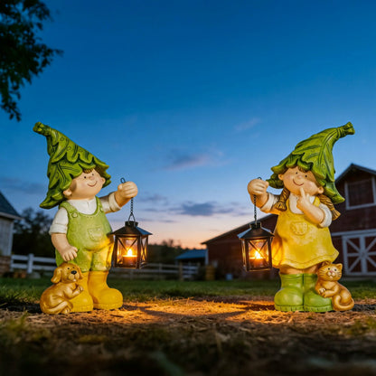 Garden Friends Statues with Lanterns, Set of 2 | Plow & Hearth