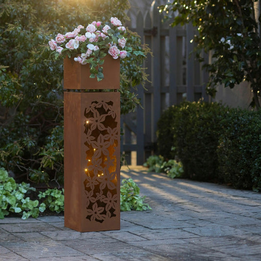 Tall Metal Planter With LED Lights, Floral | Plow & Hearth