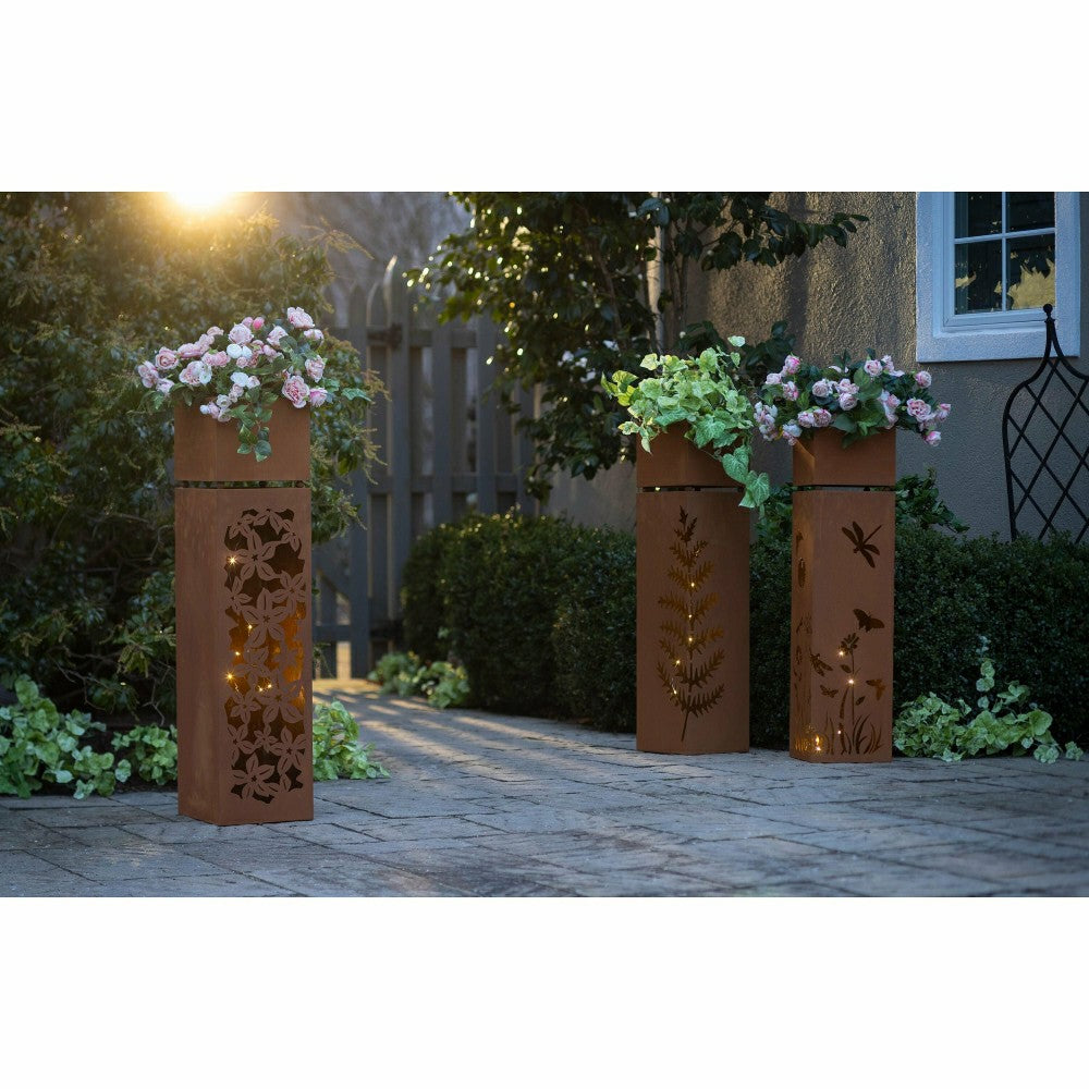 Tall Metal Planter With LED Lights, Floral | Plow & Hearth