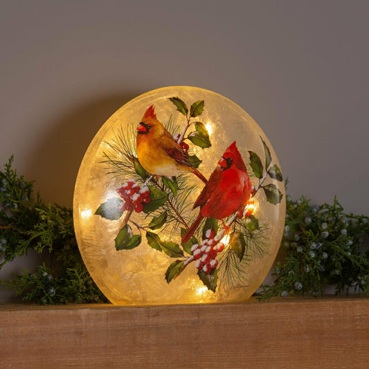Winter Cardinals Frosted Glass Accent Light | Plow & Hearth