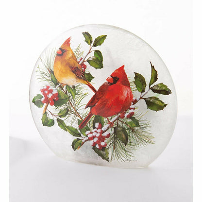 Winter Cardinals Frosted Glass Accent Light | Plow & Hearth