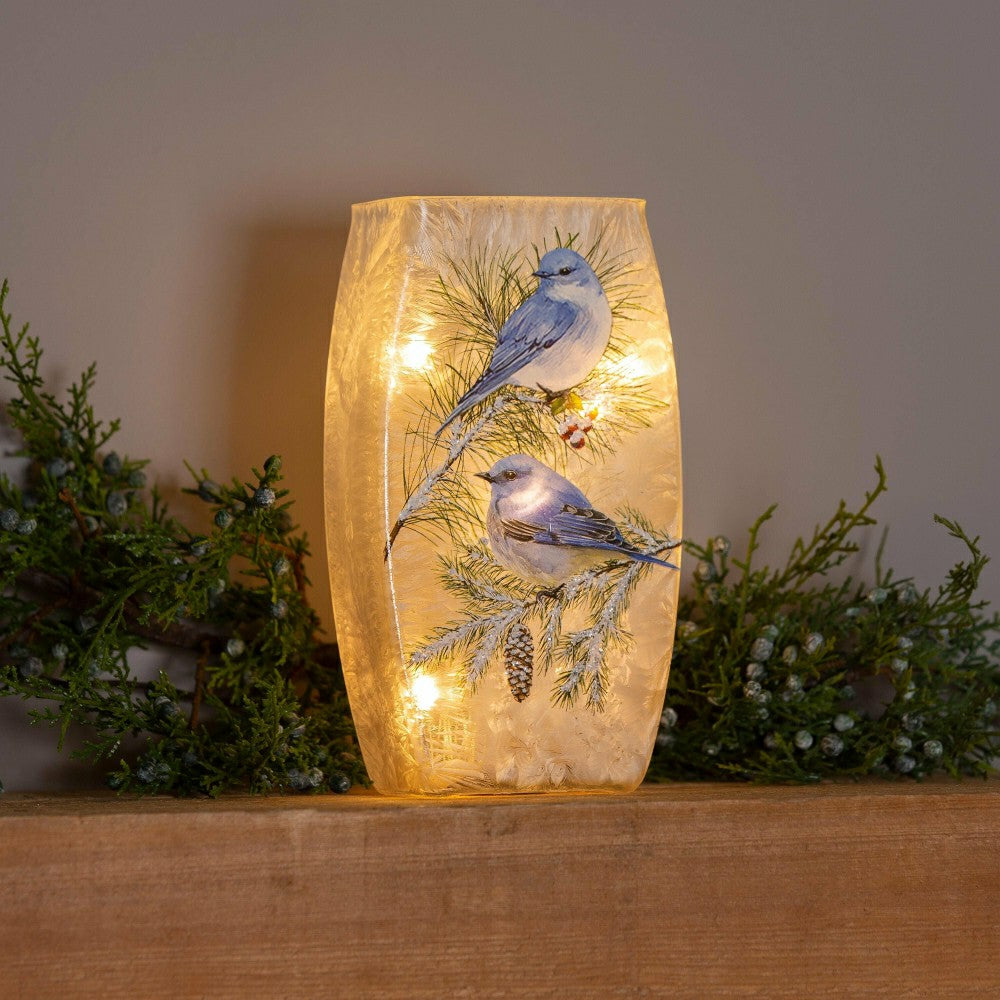 Winter Bluebirds Frosted Glass Accent Light | Plow & Hearth