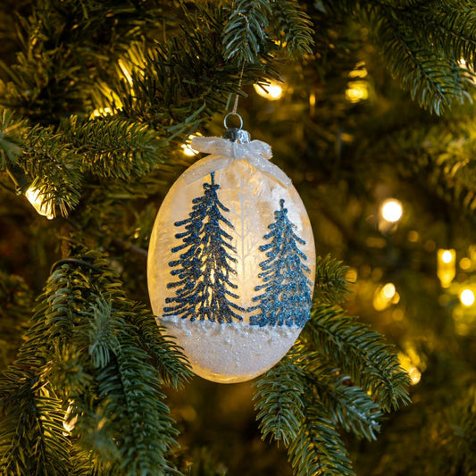 Winter blues Florest Oval Lighted Ornament | Plow & Hearth