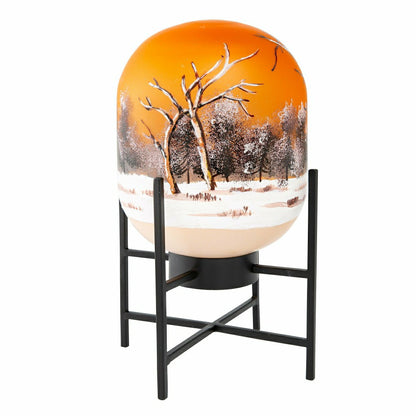 Illuminated Harvest Scene Glass Lantern on Metal Stand | Plow & Hearth