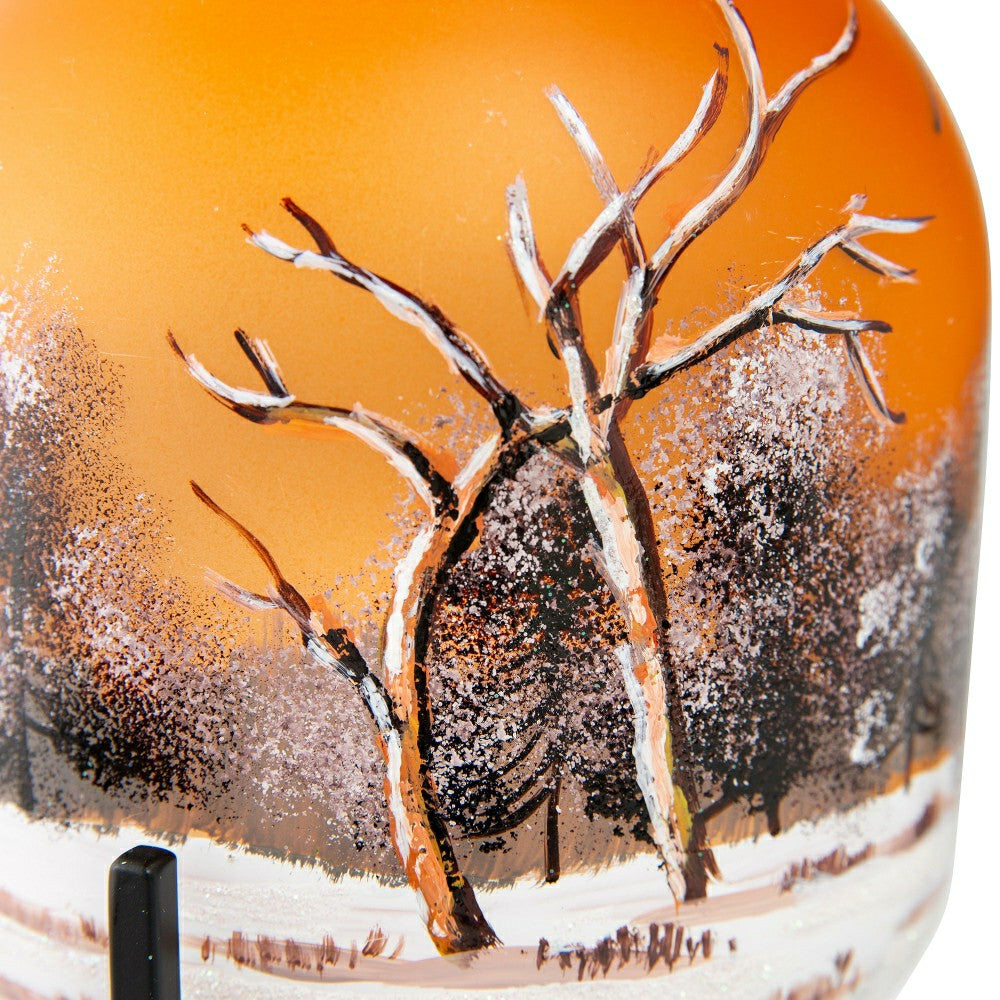Illuminated Harvest Scene Glass Lantern on Metal Stand | Plow & Hearth