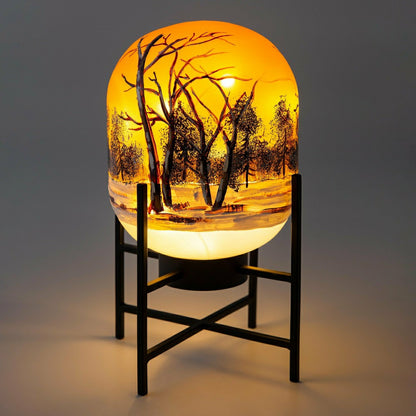 Illuminated Harvest Scene Glass Lantern on Metal Stand | Plow & Hearth