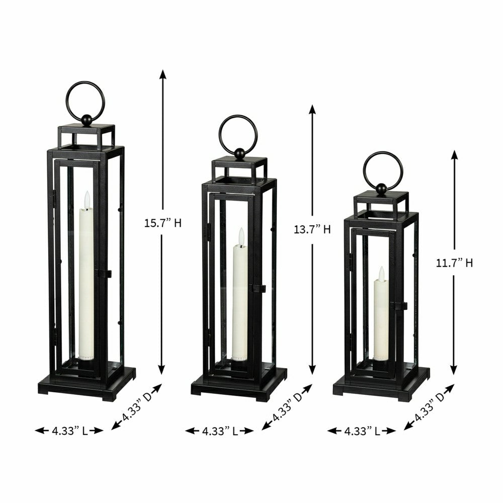 Tower Lantern LED Tapered Set of 3 with Black Finish | Plow & Hearth