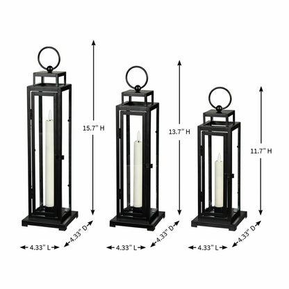 Tower Lantern LED Tapered Set of 3 with Black Finish | Plow & Hearth