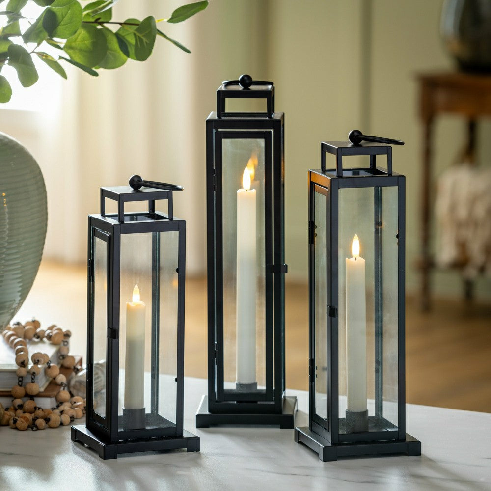 Tower Lantern LED Tapered Set of 3 with Black Finish | Plow & Hearth