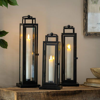 Tower Lantern LED Tapered Set of 3 with Black Finish | Plow & Hearth