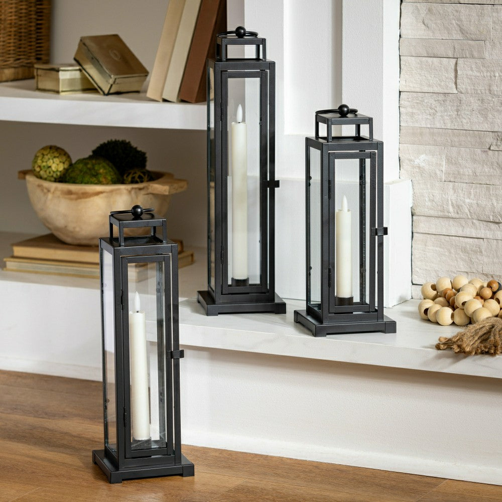 Tower Lantern LED Tapered Set of 3 with Black Finish | Plow & Hearth