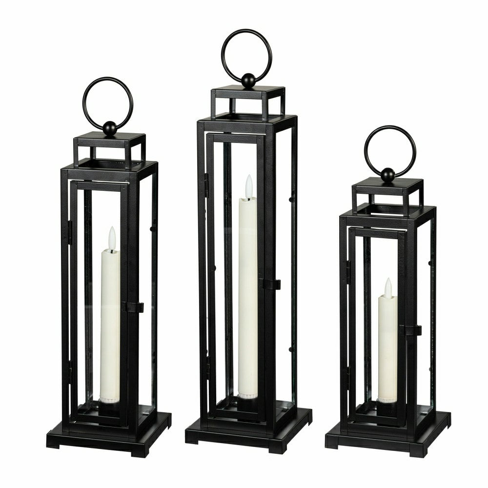 Tower Lantern LED Tapered Set of 3 with Black Finish | Plow & Hearth