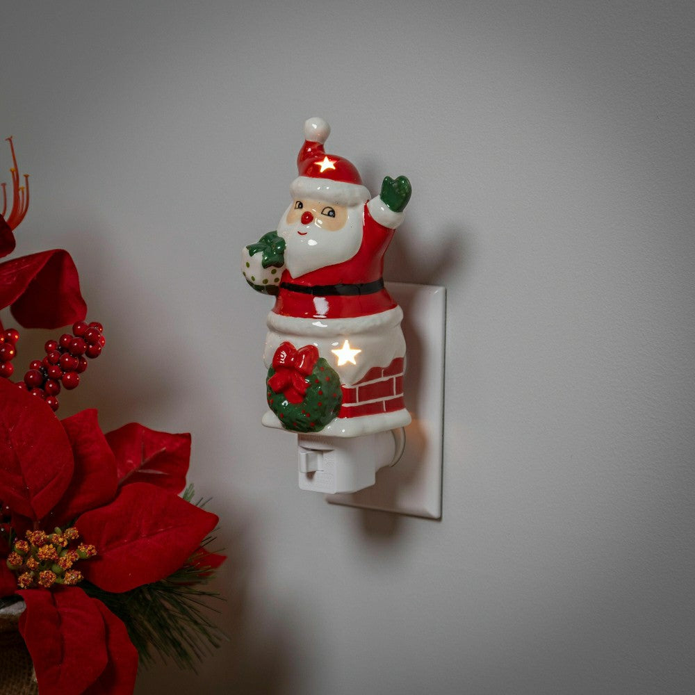 Ceramic Santa in Chimney with Star Cut-out Nightlight | Plow & Hearth