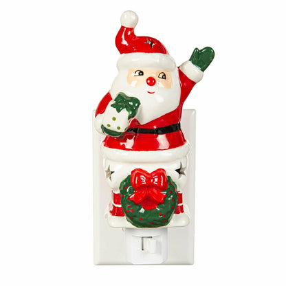 Ceramic Santa in Chimney with Star Cut-out Nightlight | Plow & Hearth