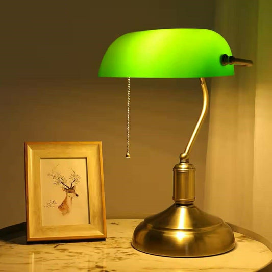 Antique Brass Bankers Lamp Desk Light Table Lamp with Green Glass Shad | Plow & Hearth