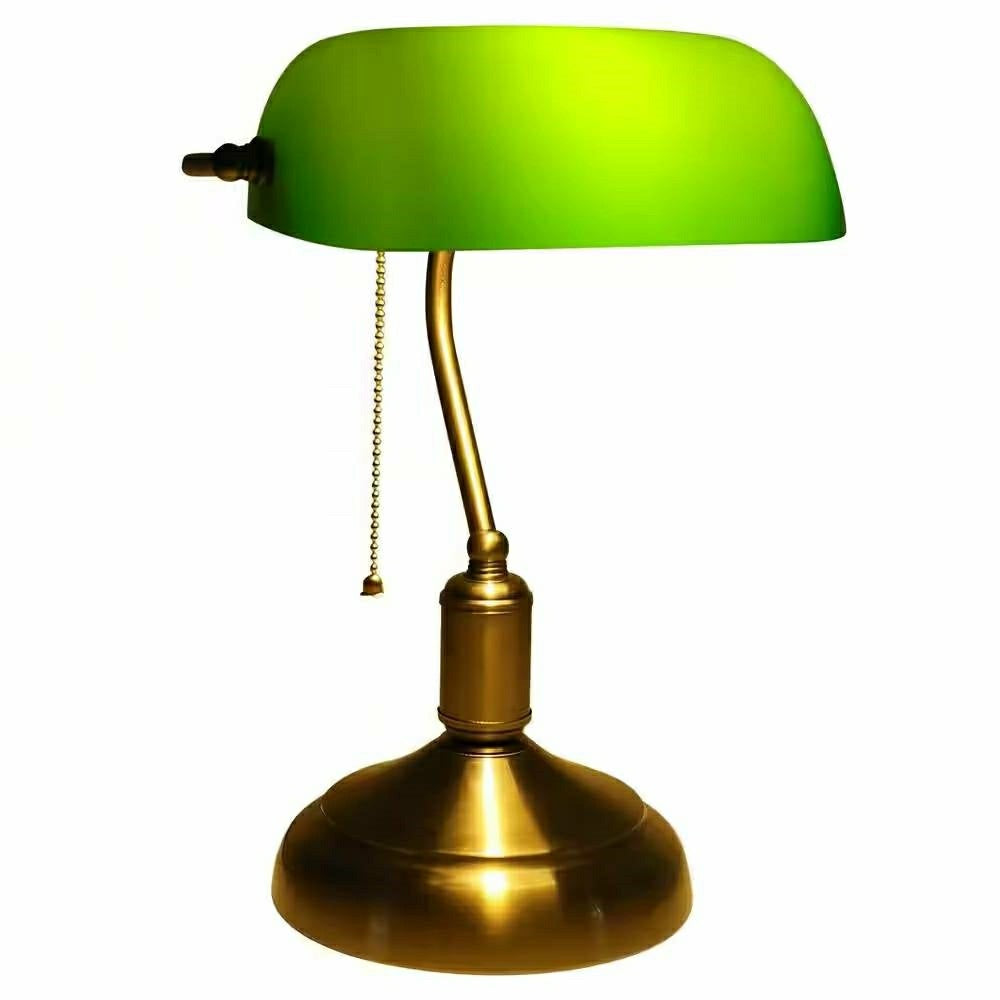 Antique Brass Bankers Lamp Desk Light Table Lamp with Green Glass Shad | Plow & Hearth