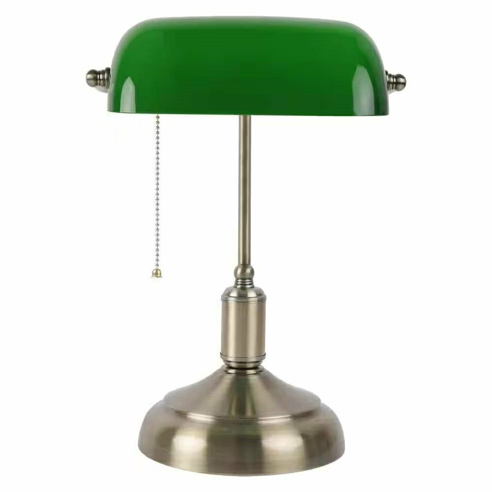 Antique Brass Bankers Lamp Desk Light Table Lamp with Green Glass Shad | Plow & Hearth