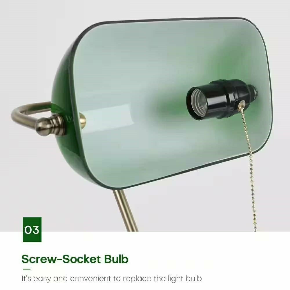 Antique Brass Bankers Lamp Desk Light Table Lamp with Green Glass Shad | Plow & Hearth