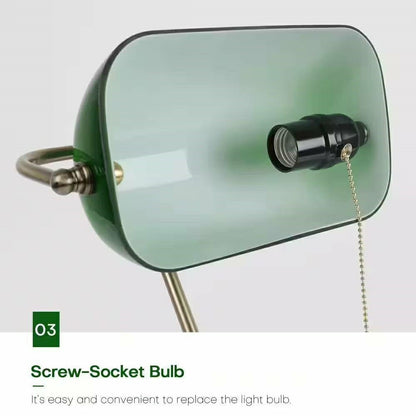 Antique Brass Bankers Lamp Desk Light Table Lamp with Green Glass Shad | Plow & Hearth