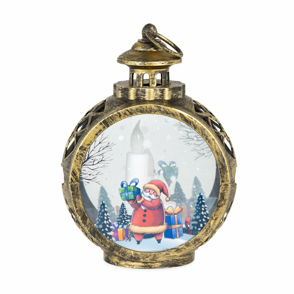 Santa Claus Christmas Scene Lantern with LED Candles | Plow & Hearth