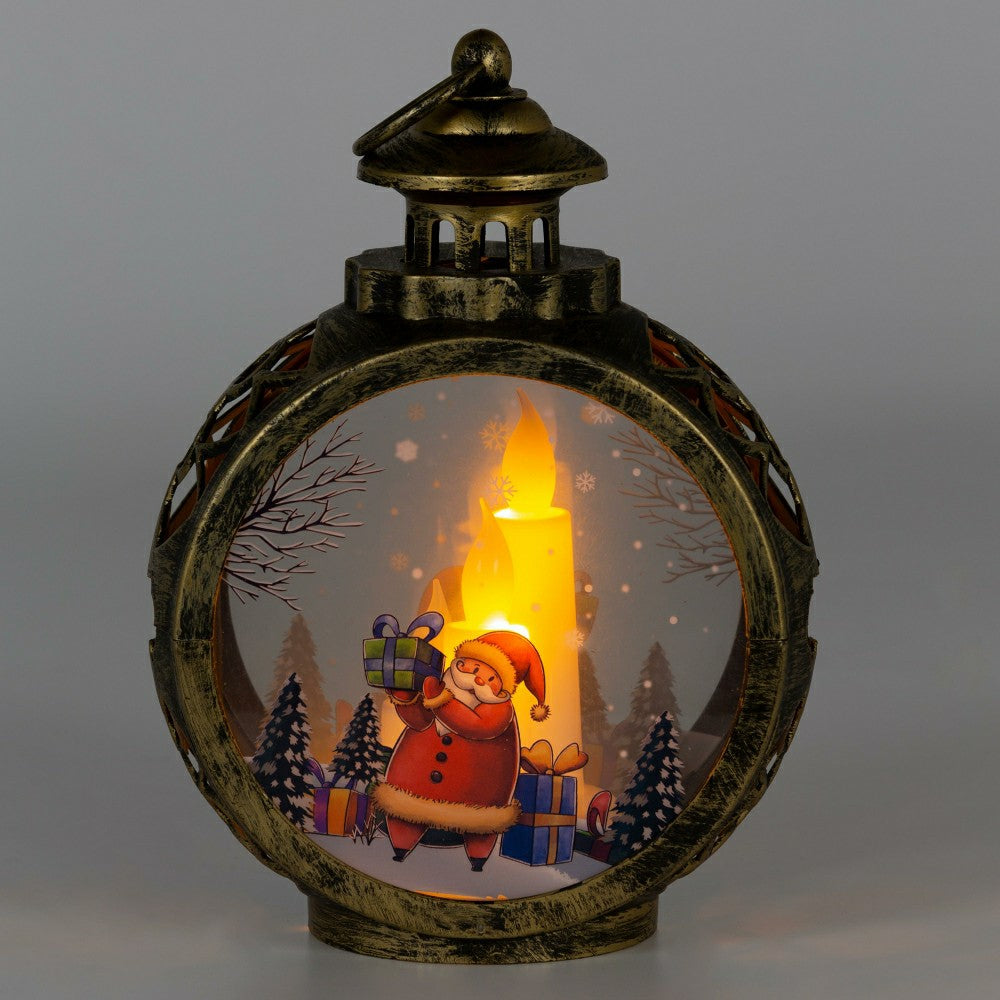 Santa Claus Christmas Scene Lantern with LED Candles | Plow & Hearth