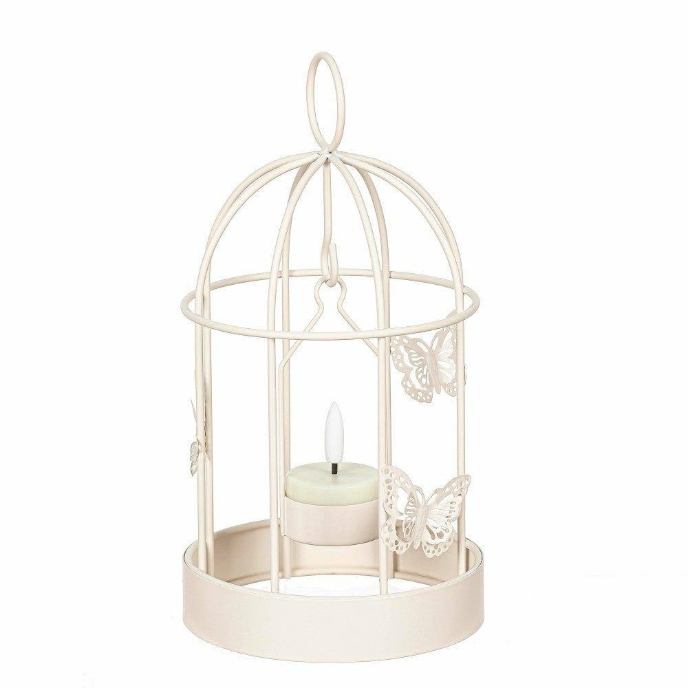 Bird Cage LED Candle Lantern, White | Plow & Hearth