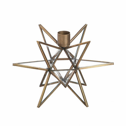 Clear Moravian Star Metal Taper Holder, Set of 2, Brass | Plow & Hearth