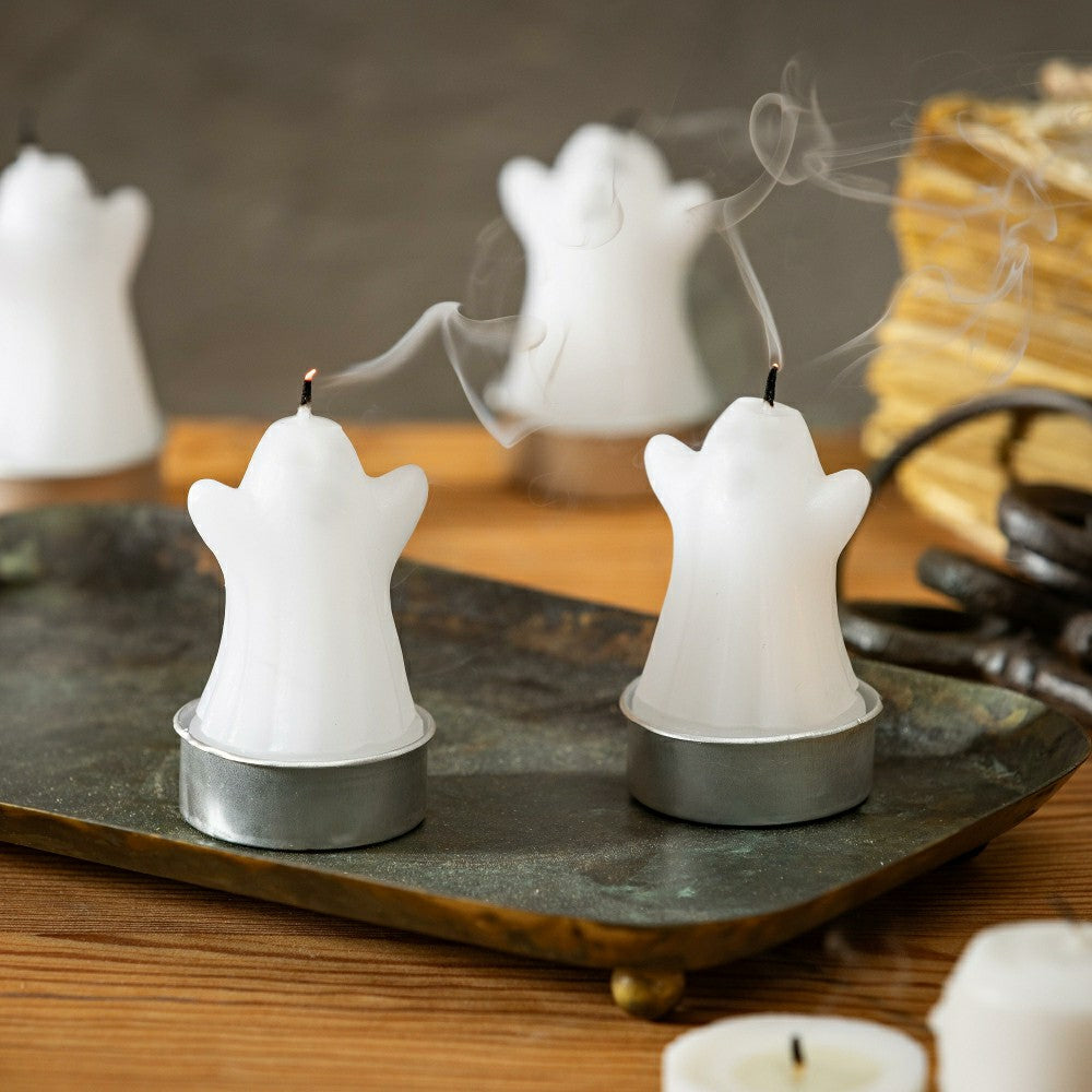 Happy Hauntings, Ghost Tealight Wax Candle, Set of 4 | Plow & Hearth