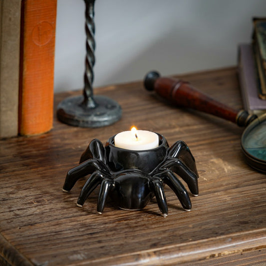 Ceramic Halloween Spider Tealight Candle Holder | Plow & Hearth