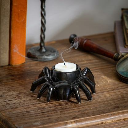 Ceramic Halloween Spider Tealight Candle Holder | Plow & Hearth
