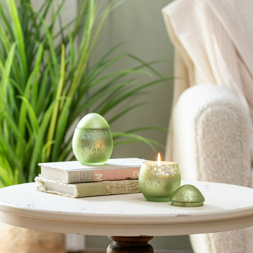 Egg Shape Mercury Glass Candle, Smoke Green | Plow & Hearth