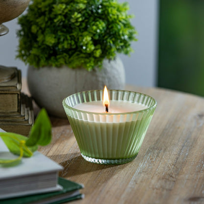 Ribbed Cupcake Glass Candle, Smoke Green | Plow & Hearth