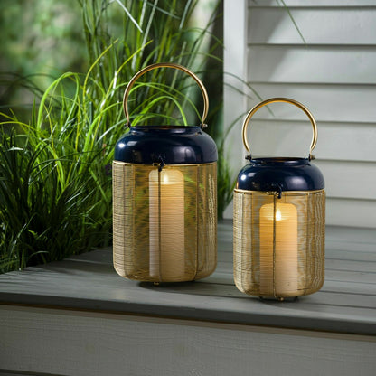 Blue and Gold Metal Lanterns, Set of 2 | Plow & Hearth