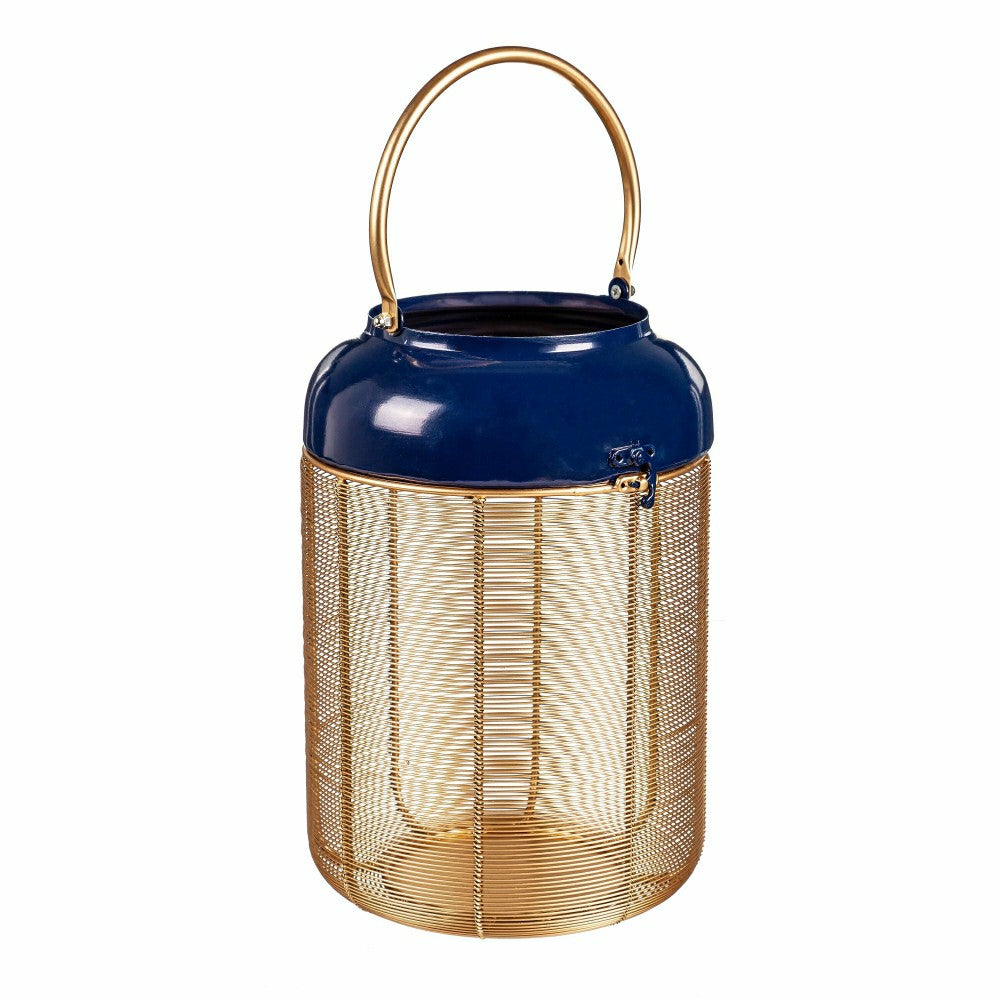 Blue and Gold Metal Lanterns, Set of 2 | Plow & Hearth
