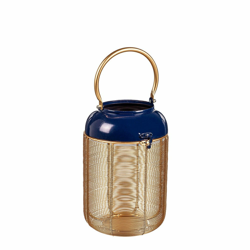 Blue and Gold Metal Lanterns, Set of 2 | Plow & Hearth