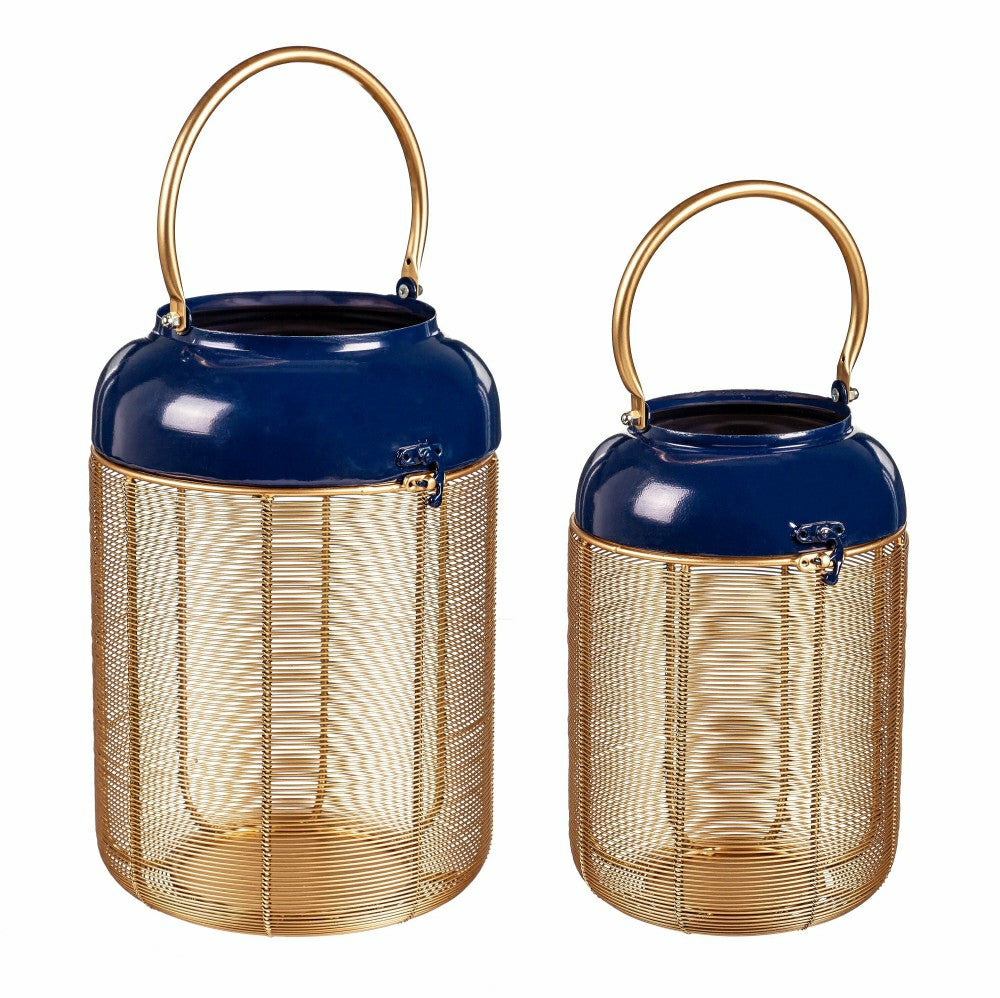 Blue and Gold Metal Lanterns, Set of 2 | Plow & Hearth