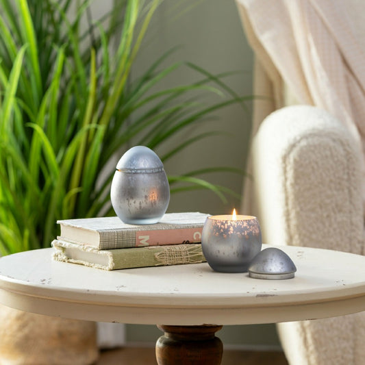 Egg Shape Mercury Glass Candle, Ancient Water | Plow & Hearth