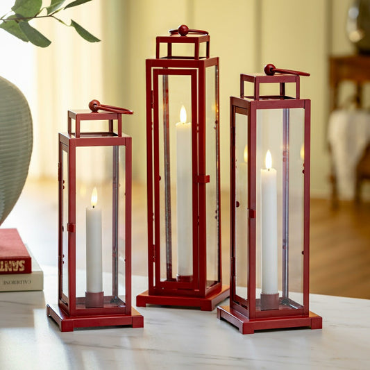 Tower Lantern LED Tapered Set of 3 with Red Finish | Plow & Hearth