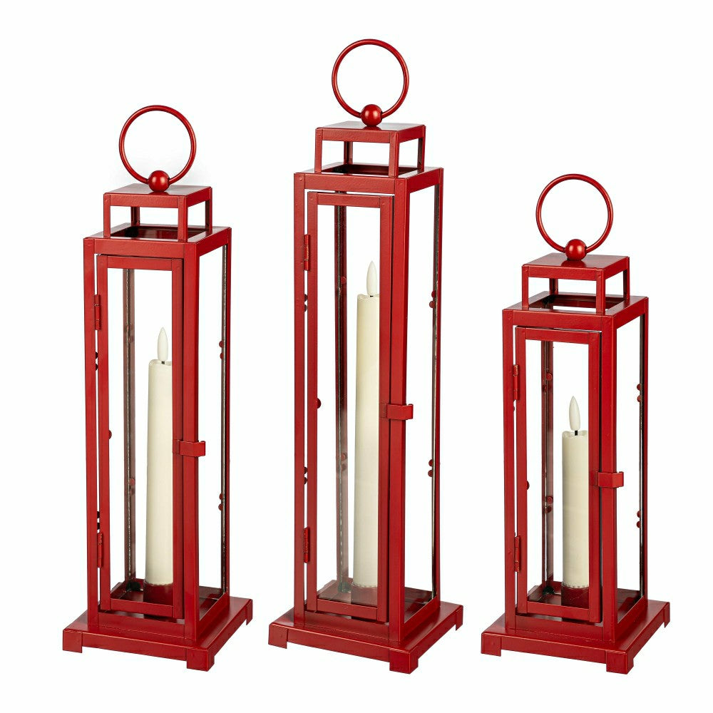 Tower Lantern LED Tapered Set of 3 with Red Finish | Plow & Hearth