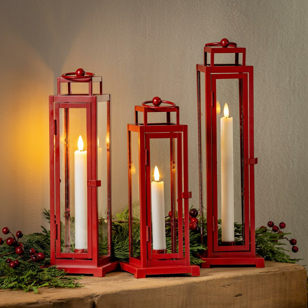 Tower Lantern LED Tapered Set of 3 with Red Finish | Plow & Hearth