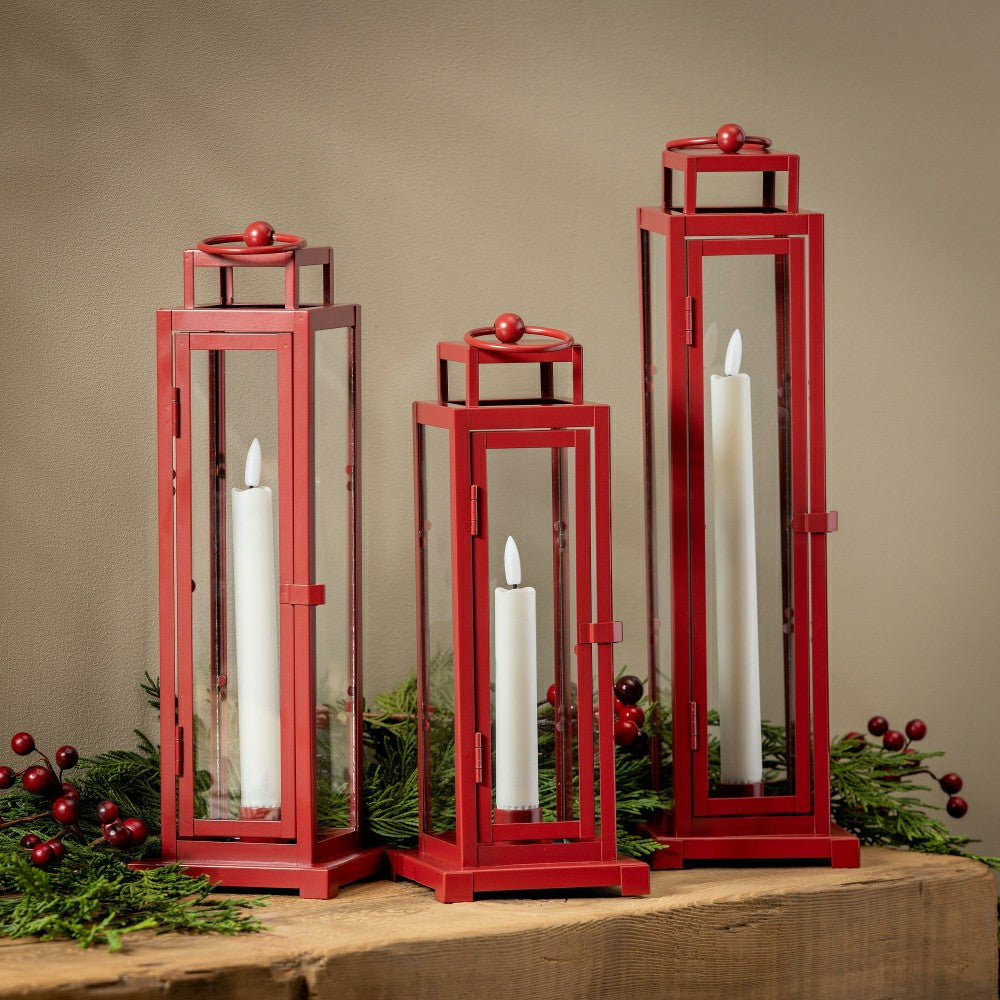 Tower Lantern LED Tapered Set of 3 with Red Finish | Plow & Hearth