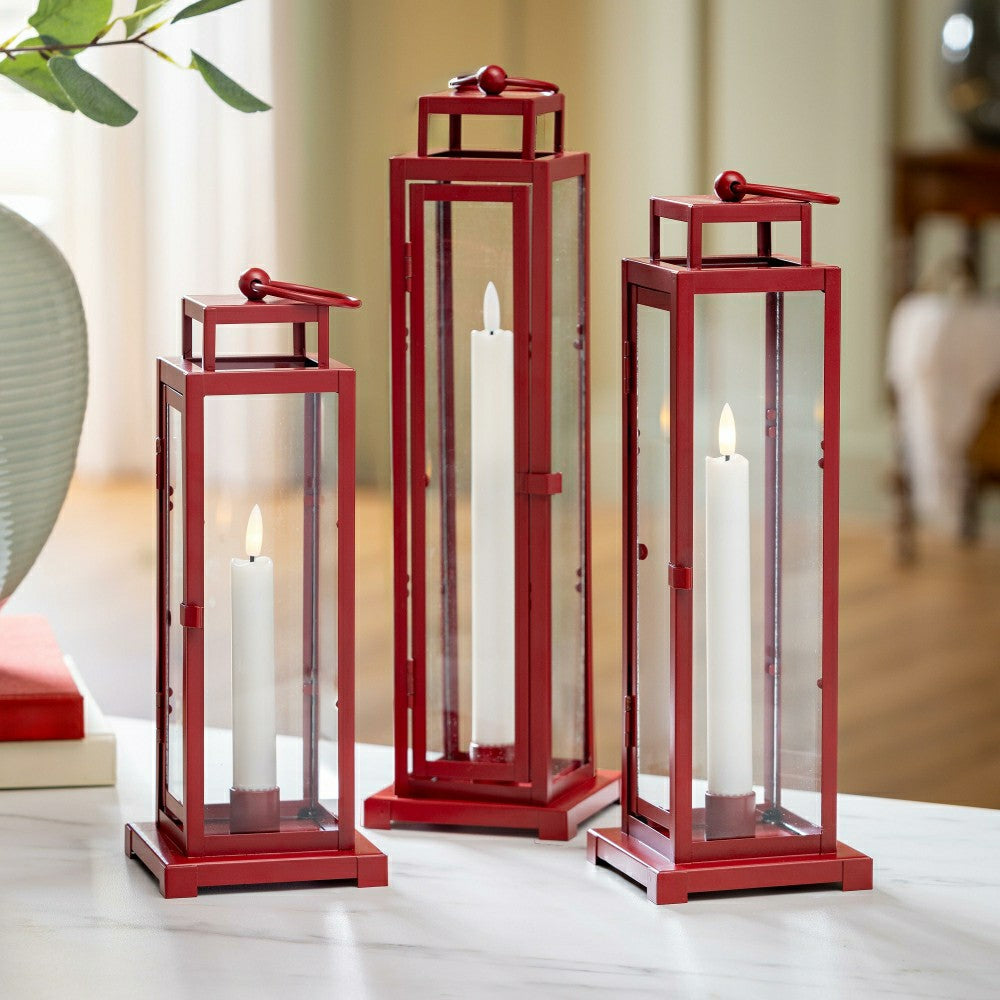 Tower Lantern LED Tapered Set of 3 with Red Finish | Plow & Hearth