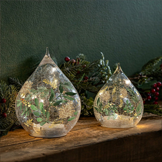 Shades of Emerald LED Table Décor Glass Teardrop, Set of 2 | Plow & Hearth