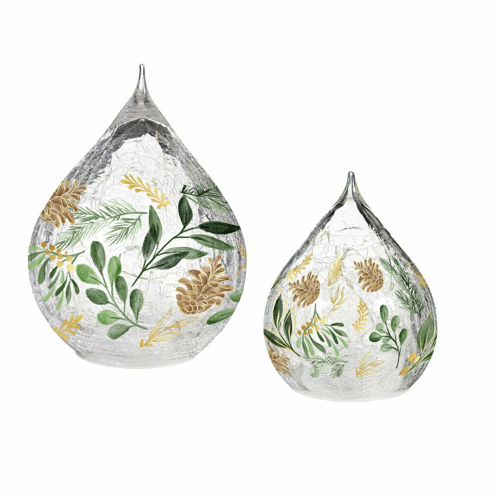 Shades of Emerald LED Table Décor Glass Teardrop, Set of 2 | Plow & Hearth