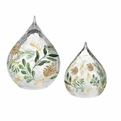 Shades of Emerald LED Table Décor Glass Teardrop, Set of 2 | Plow & Hearth