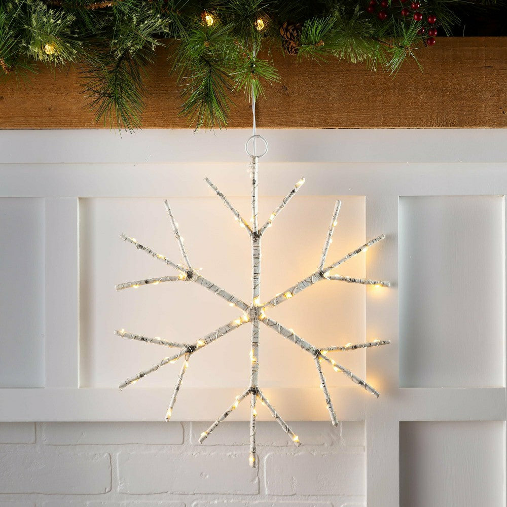 Lighted Birch Branch Snowflake Hanging Accent | Plow & Hearth