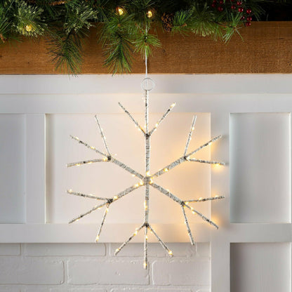 Lighted Birch Branch Snowflake Hanging Accent | Plow & Hearth
