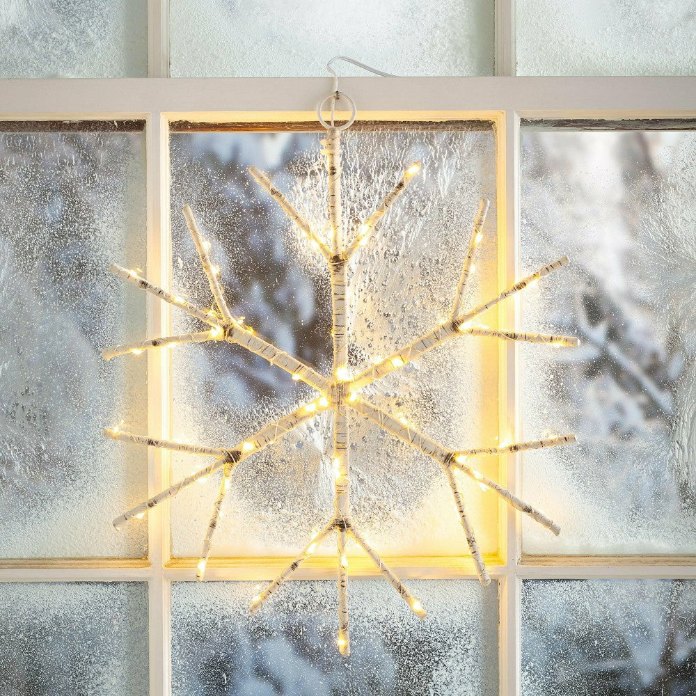 Lighted Birch Branch Snowflake Hanging Accent | Plow & Hearth